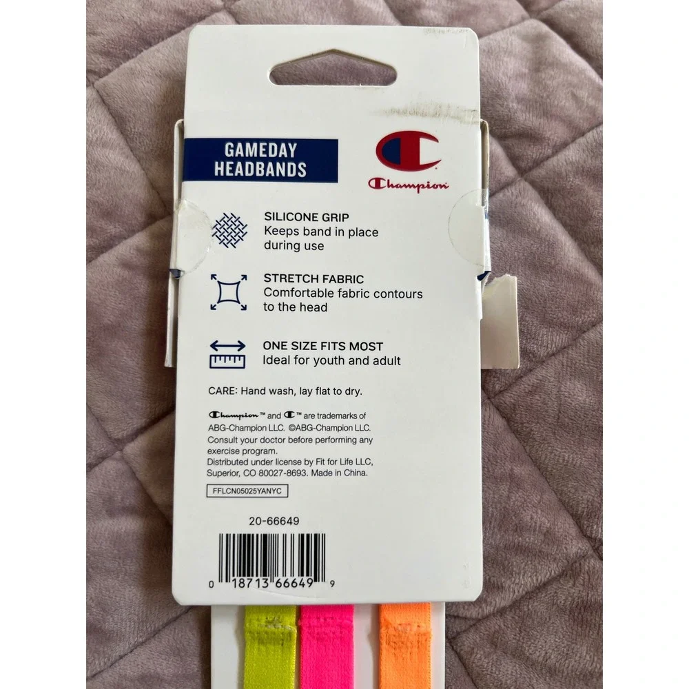 Champion Gameday Headbands 3 Pack Neon Orange Pink Yellow Silicone Grip OSFM